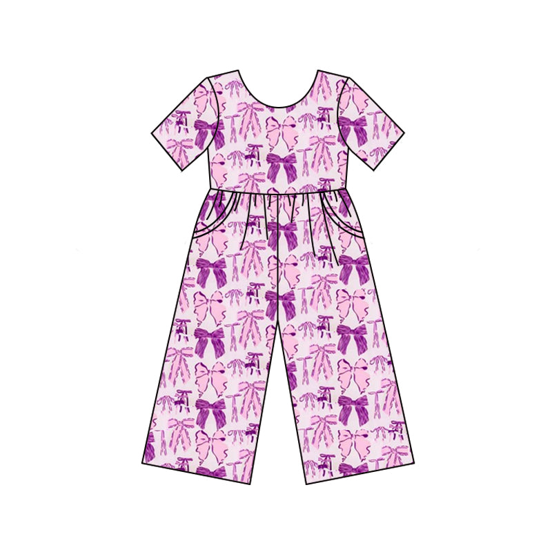 no moq SR2643 pre-order baby girls clothes bow purple short sleeve jumpsuit-2025.1.11