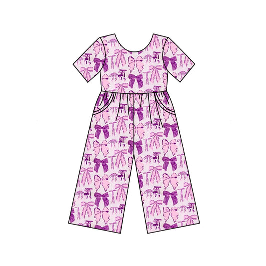 no moq SR2643 pre-order baby girls clothes bow purple short sleeve jumpsuit-2025.1.11