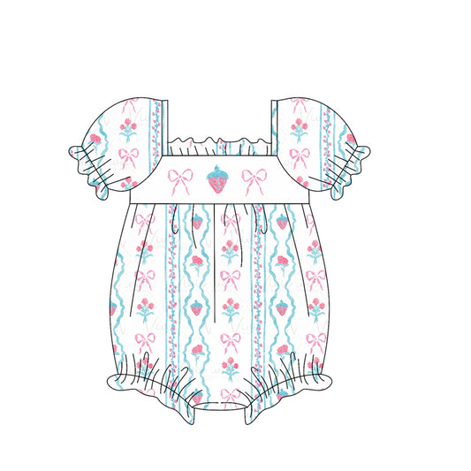 no moq sales SR2645 pre-order baby girl clothes bow strawberry flying sleeve Romper-2025.1.11