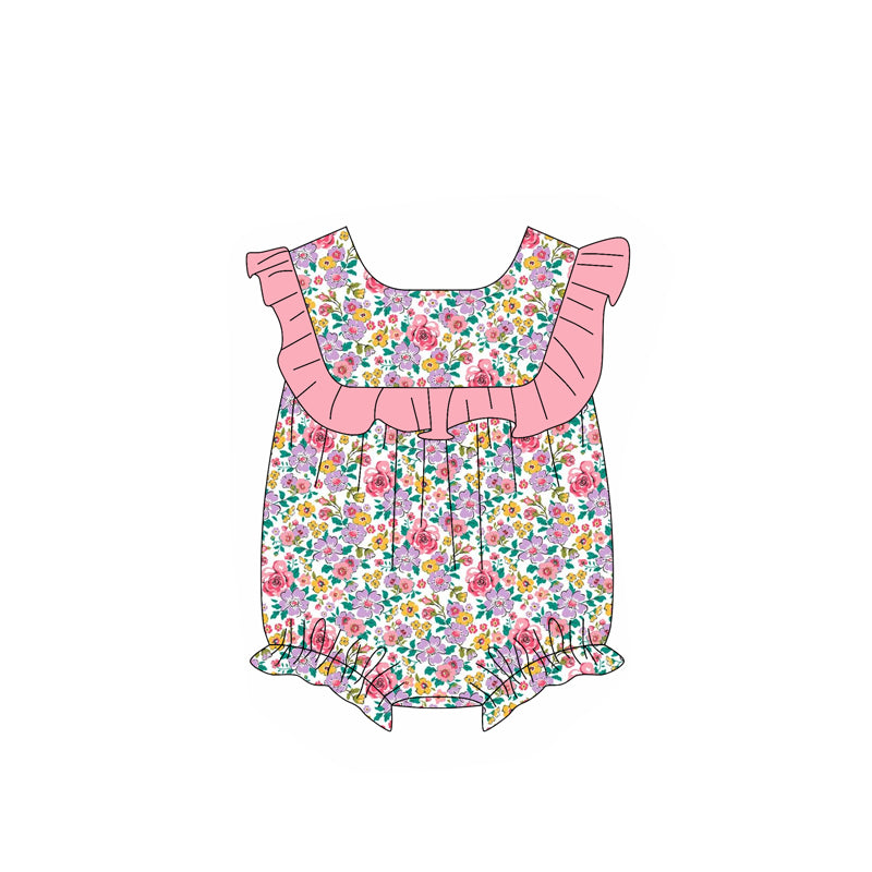 no moq sales SR2649 pre-order baby girl clothes floral flying sleeve Romper-2025.1.11