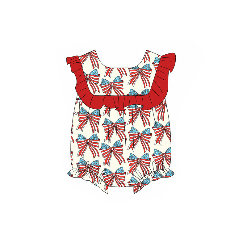 no moq sales SR2660 pre-order baby girl clothes 4th of july bow sleeveless Romper-2025.1.13