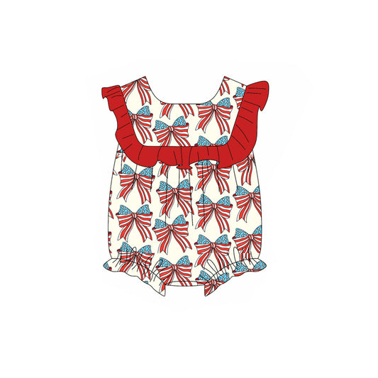 no moq sales SR2660 pre-order baby girl clothes 4th of july bow sleeveless Romper-2025.1.13