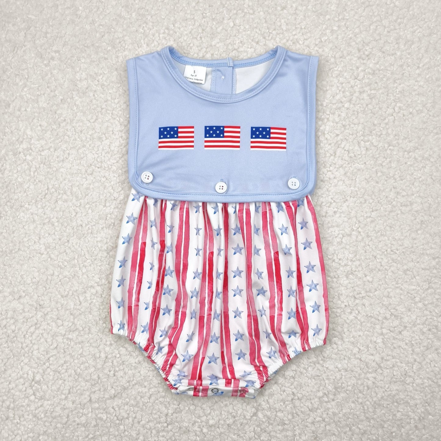 RTS NO MOQ SR3049 National Day flag star stripe blue vest jumpsuit