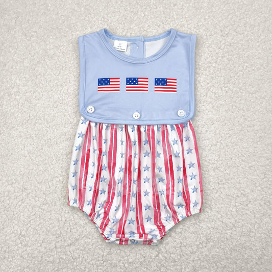 RTS NO MOQ SR3049 National Day flag star stripe blue vest jumpsuit