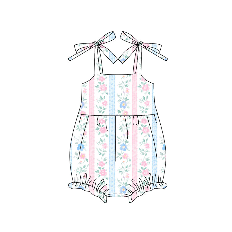no moq SR3118 pre-order baby girl clothes floral pink suspender romper-2025.5.23