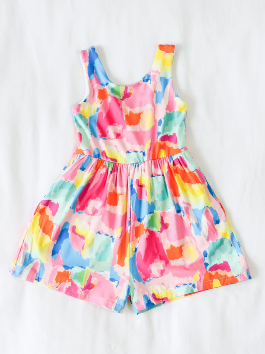 no moq SR3133 PRE-ORDER baby girls clothes Sleeveless bow tie dye kids girls summer jumpsuit-2025.5.27