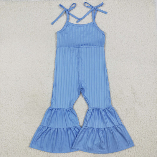 RTS NO MOQ（In Stock）SR3159 Pure light blue ribbed camisole jumpsuit