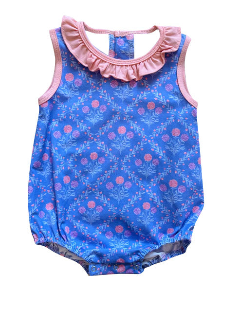 no moq SR3172 pre-order baby girl clothes floral blue sleeveless romper-2025.6.11