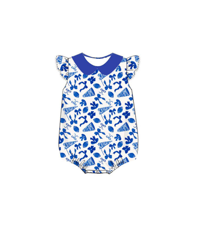 (Pre Order) No moq SR3192 pre-order baby girl clothes team bow blue flying sleeve romper-2025.7.26
