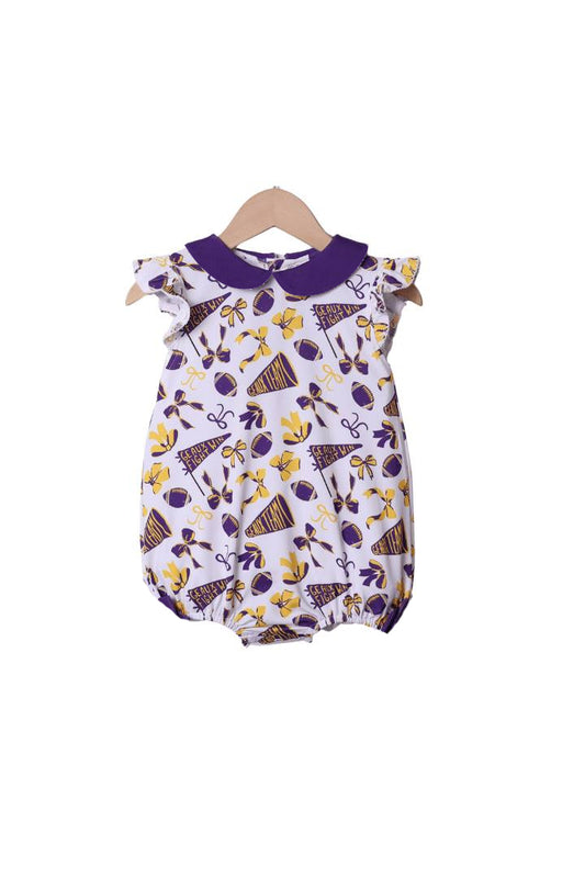 (Pre Order) No moq SR3194 pre-order baby girl clothes team bow purple flying sleeve romper-2025.7.26