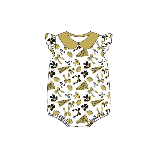 (Pre Order) No moq SR3198 pre-order baby girl clothes team bow khaki flying sleeve romper-2025.7.29