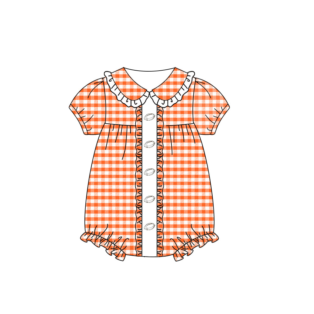 (Pre Order) No moq SR3206 pre-order baby girl clothes rugby orange short sleeve romper-2025.8.11