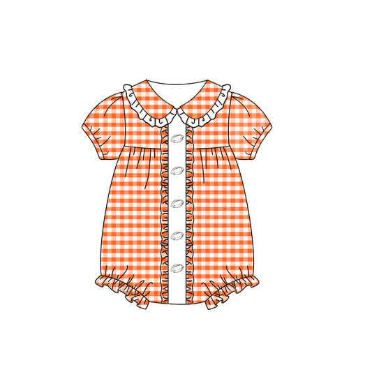 (Pre Order) No moq SR3206 pre-order baby girl clothes rugby orange short sleeve romper-2025.8.11