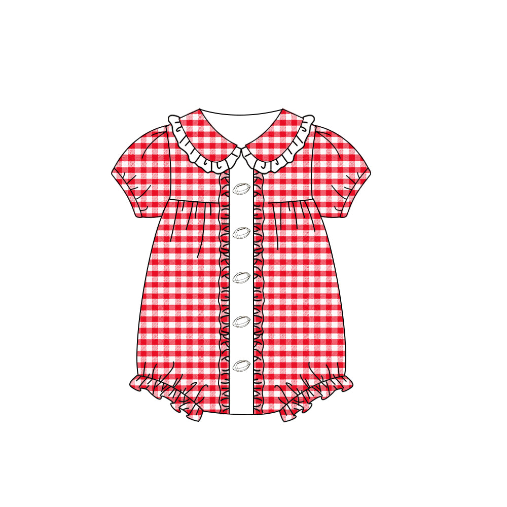 (Pre Order) No moq SR3207 pre-order baby girl clothes rugby red short sleeve romper-2025.8.11