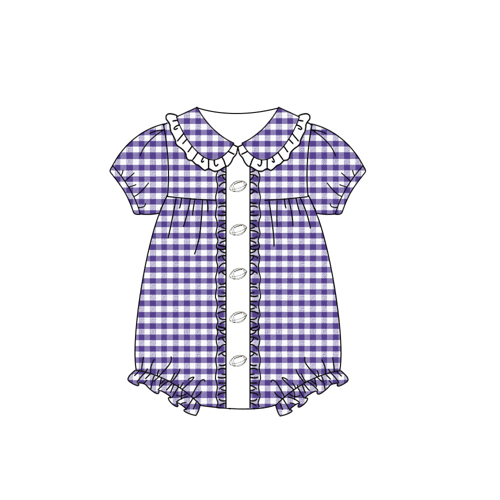 (Pre Order) No moq SR3208 pre-order baby girl clothes rugby purple short sleeve romper-2025.8.11