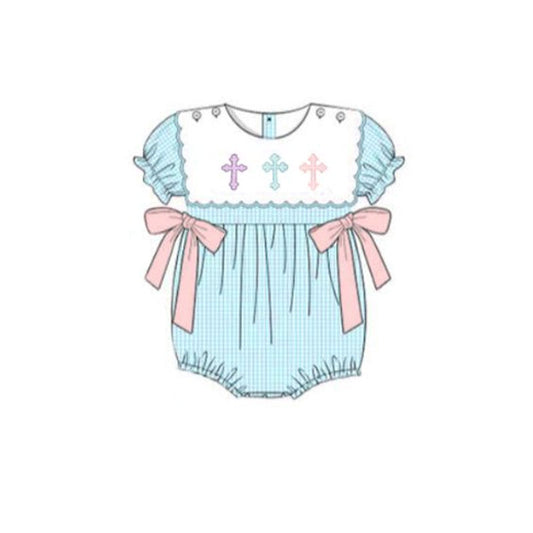 (Pre Order) No moq SR3214 pre-order baby girl clothes easter short sleeve romper-2025.9.13