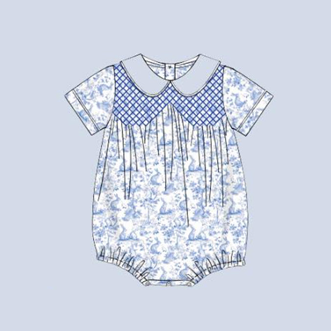(Pre Order) No moq SR3220 pre-order baby girl clothes blue short sleeve romper-2025.9.13