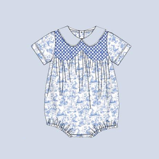 (Pre Order) No moq SR3220 pre-order baby girl clothes blue short sleeve romper-2025.9.13
