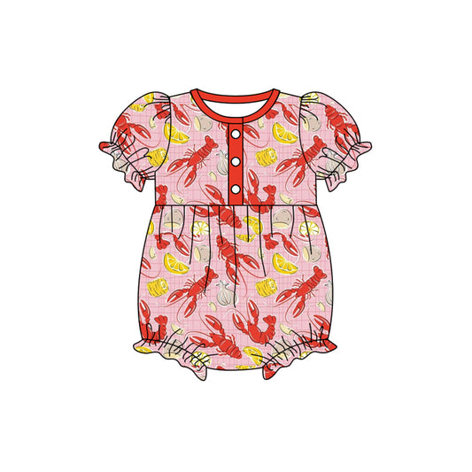 (Pre Order) No moq SR3223 pre-order baby girl clothes lobster short sleeve romper-2025.9.15