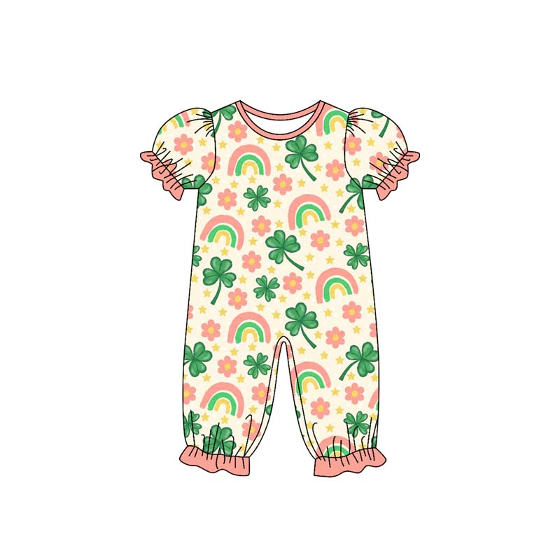 (Pre Order) No moq SR3225 pre-order baby girl clothes floral bow rainbow short sleeve romper-2025.9.16
