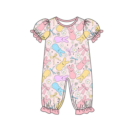 (Pre Order) No moq SR3226 pre-order baby girl clothes easter rabbit pink short sleeve romper-2025.9.17