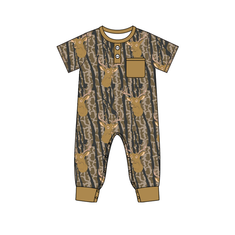 (Pre Order) No moq SR3247 pre-order baby boy clothes deer head short sleeve romper-2025.9.26