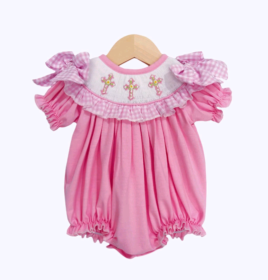 (Pre Order) No moq SR3250 pre-order baby girl clothes easter pink short sleeve romper-25.9.26