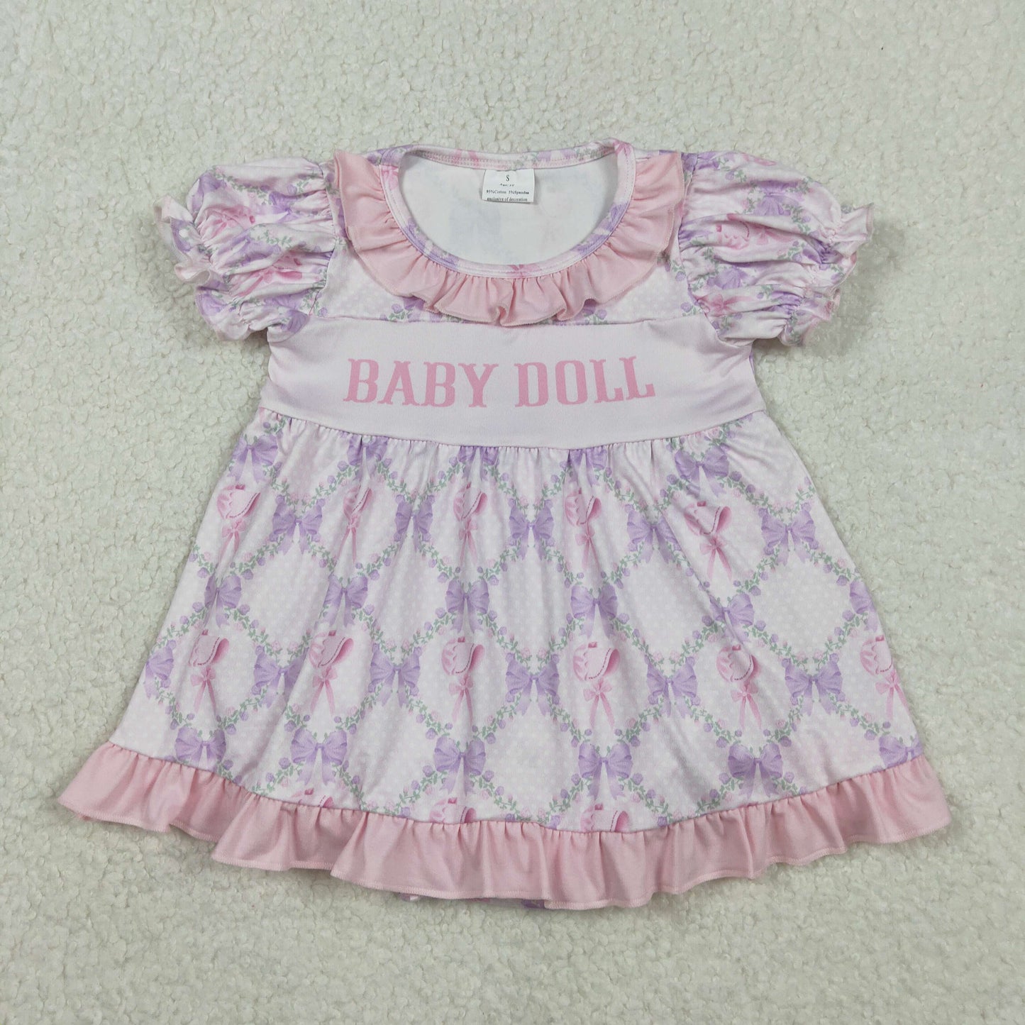 RTS NO MOQ（In Stock) SR3291 Baby Doll Floral Bow Pattern Plaid Short-Sleeve Onesie