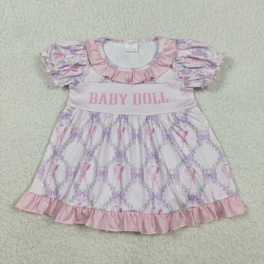 RTS NO MOQ（In Stock) SR3291 Baby Doll Floral Bow Pattern Plaid Short-Sleeve Onesie