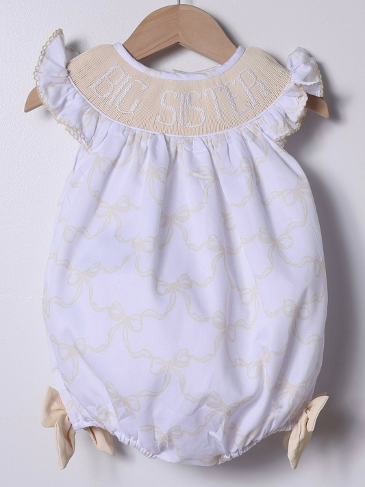 (Pre Order) No moq SR3302 pre-order baby girl clothes BIG SISTER bow short sleeve romper-2025.10.10