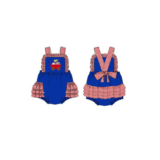 (Pre Order) No moq SR3303 pre-order baby girl clothes baseball blue vest romper-2025.10.10