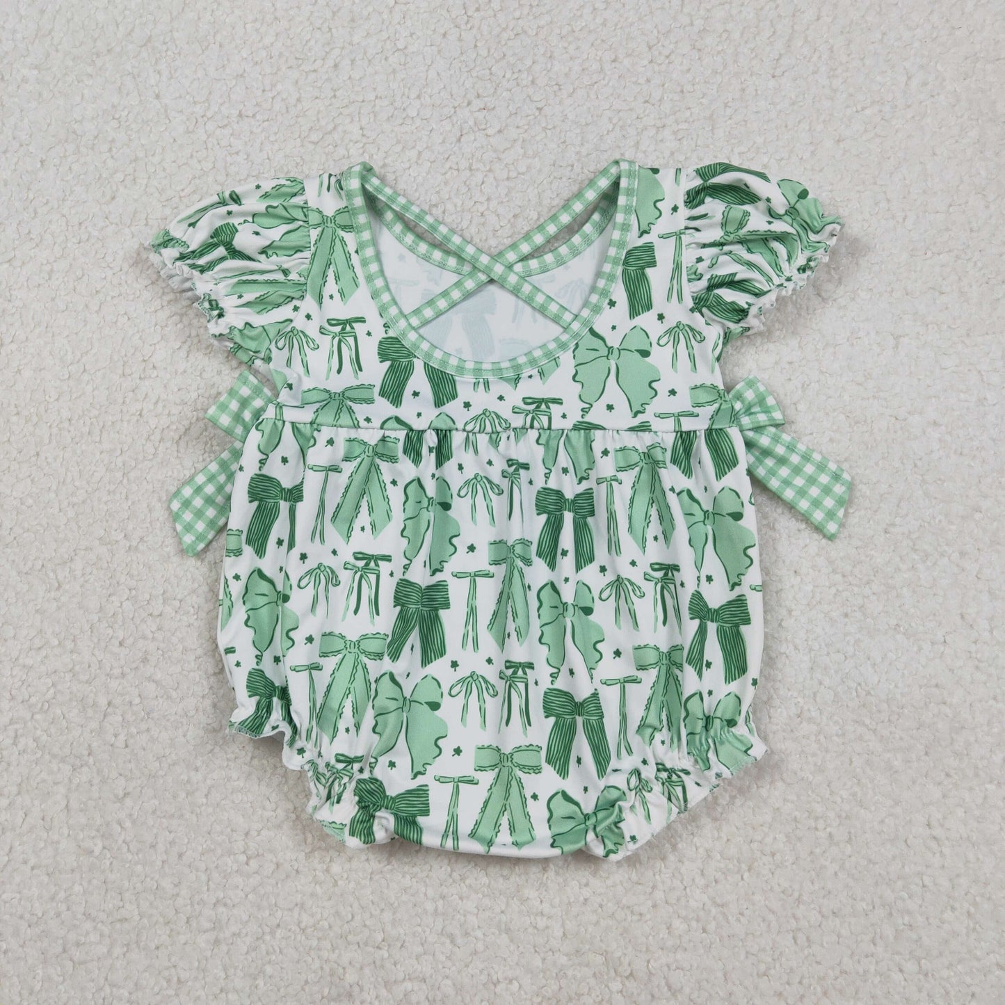 RTS NO MOQ Sibling Baby girl clothes St bow green short-sleeved dress & rompers