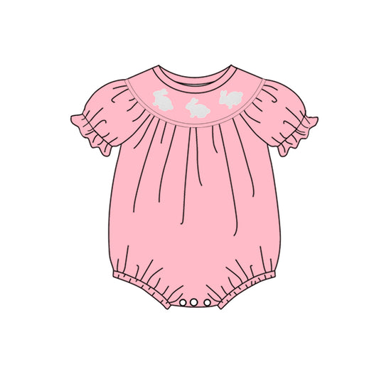 (Pre Order) No moq SR3322 pre-order baby girl clothes bunny pink short sleeve romper-2025.10.15