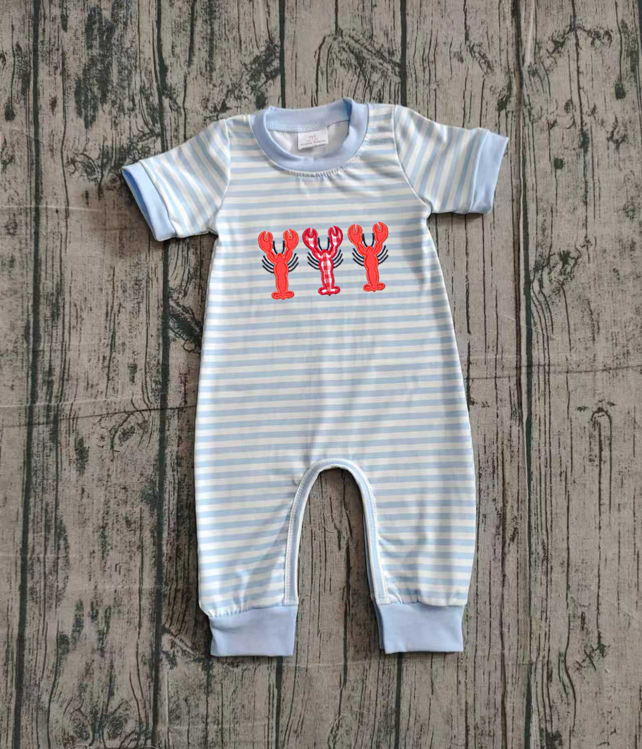 (Pre Order) No moq SR3333 pre-order baby boy clothes embroidery crayfish short sleeve romper-2025.10.25
