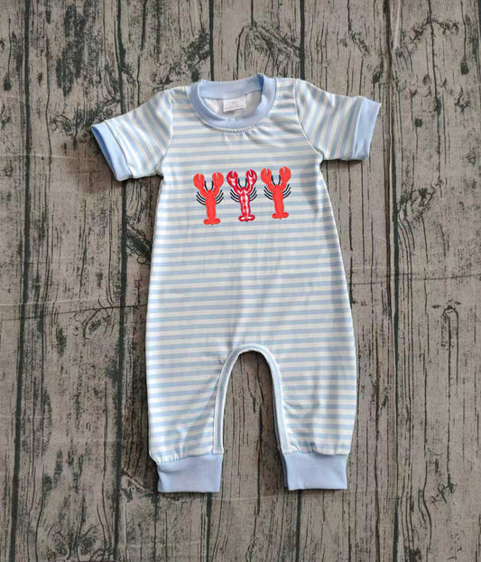 (Pre Order) No moq SR3333 pre-order baby boy clothes embroidery crayfish short sleeve romper-2025.10.25