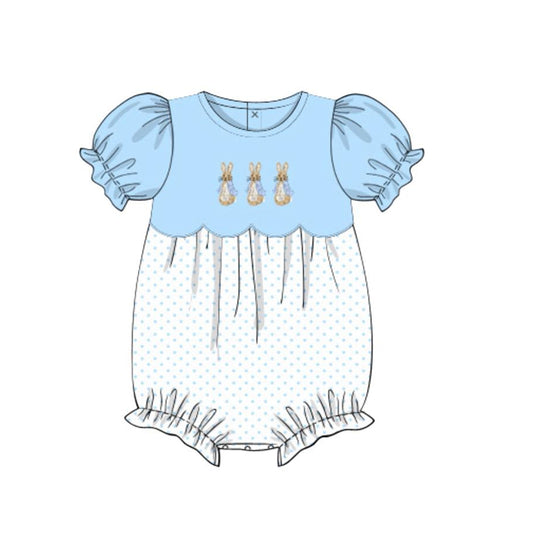 (Pre Order) No moq SR3338 pre-order baby girl clothes easter blue short sleeve romper-2025.10.17