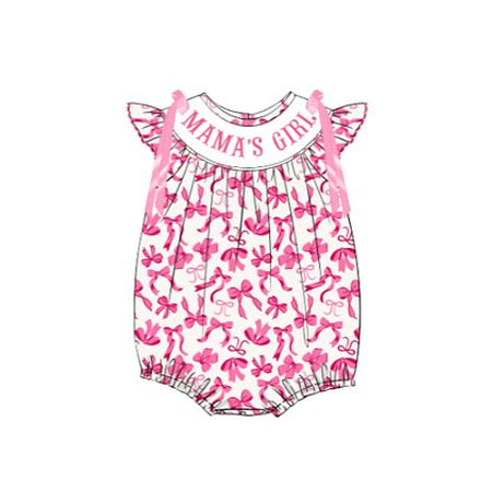 (Pre Order) No moq SR3358 pre-order baby girl clothes MAMA bow flying sleeve romper-2025.10.21