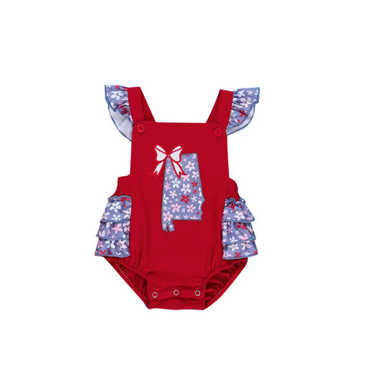 (Pre Order) No moq SR3386 pre-order baby girl clothes bow floral red flying sleeve romper-2025.10.23