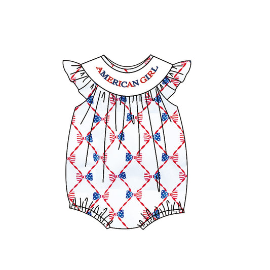(Pre Order) No moq SR3389 pre-order baby girl clothes 4th of flag bow flying sleeve romper-2025.10.24