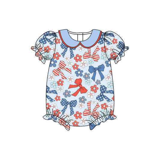 (Pre Order) No moq SR3391 pre-order baby girl clothes bow floral short sleeve romper-2025.10.24