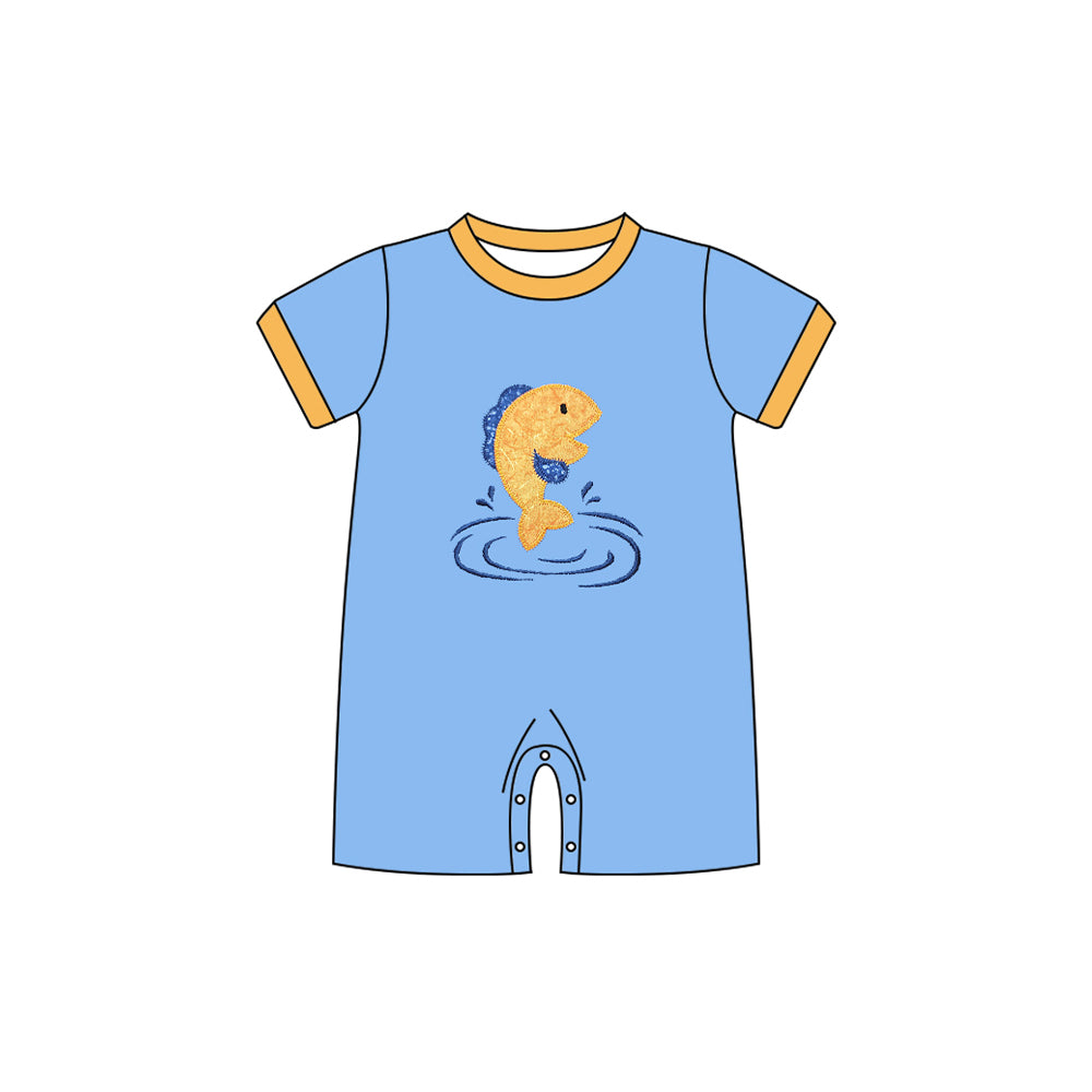 (Pre Order) No moq SR3409 pre-order baby boy clothes blue short sleeve romper-2025.10.25