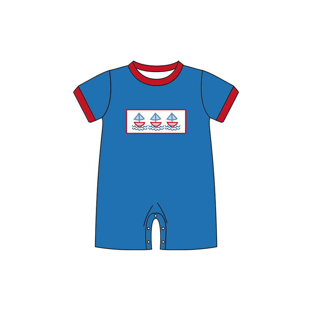 (Pre Order) No moq SR3410 pre-order baby boy clothes blue short sleeve romper-2025.10.25
