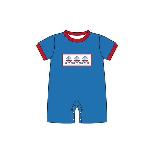 (Pre Order) No moq SR3410 pre-order baby boy clothes blue short sleeve romper-2025.10.25