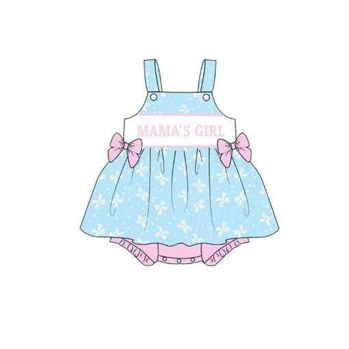 (Pre Order) No moq SR3425 pre-order baby girl clothes MAMA bow blue flying sleeve romper-2025.10.28