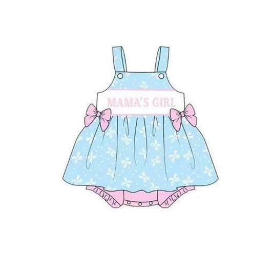 (Pre Order) No moq SR3425 pre-order baby girl clothes MAMA bow blue flying sleeve romper-2025.10.28