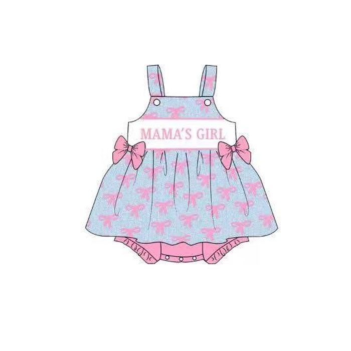 (Pre Order) No moq SR3426 pre-order baby girl clothes MAMA bow pink flying sleeve romper-2025.10.28