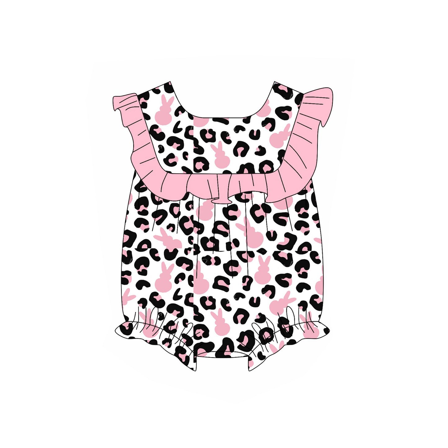 (Pre Order) No moq SR3429 pre-order baby girl clothes leopard bunny pink flying sleeve romper-2025.10.28
