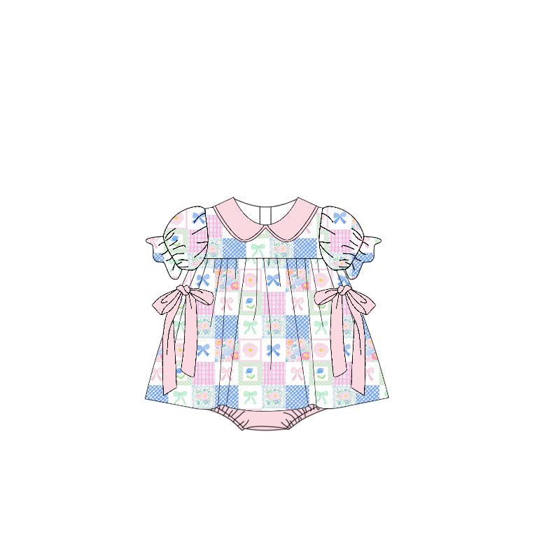 (Pre Order) No moq SR3464 pre-order baby girl clothes bow floral short sleeve romper-2025.10.30