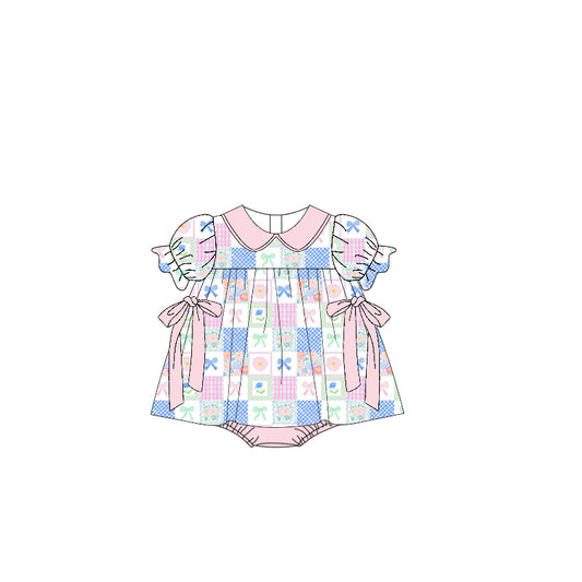 (Pre Order) No moq SR3464 pre-order baby girl clothes bow floral short sleeve romper-2025.10.30