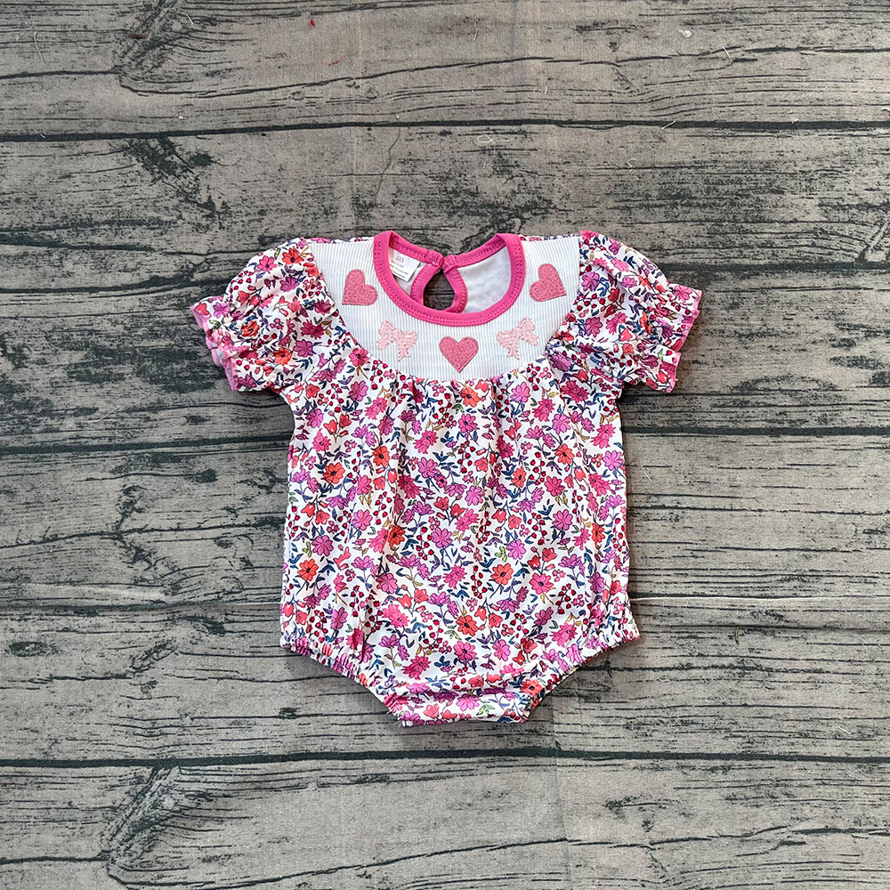 (Pre Order) No moq SR3465 pre-order baby girl clothes love bow smocked short sleeve romper-2025.11.14